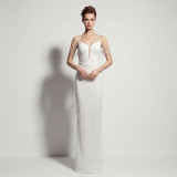 Women Sexy Deep V Low Back Sequin Mermaid Formal Party Evening Dress