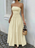 Women Spring Polka Dot High Neck Strapless Ruffled Career Dress