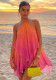 Women Summer Gradient Halter Neck Low Back Strapless Bodycon Dress