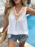 Women Casual Lace Patchwork Sequin Mesh Sleeveless Vest