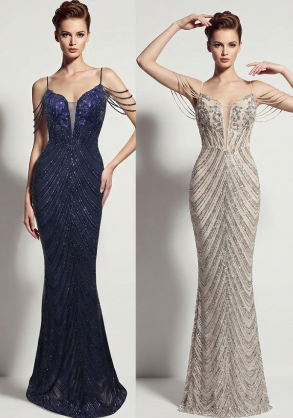 Women Sexy Sequin Tassel Mermaid Formal Party Evening Dress