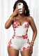 Women Summer Deep V Printed Camisole Vest Shorts Set