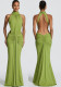 Women High Neck Ruched Halter Neck Low Back Formal Party Dress