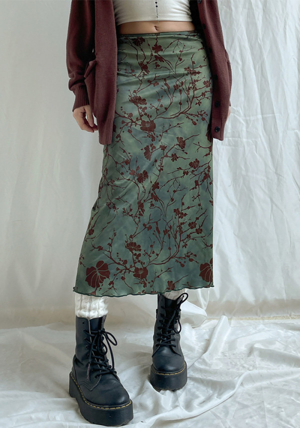 Women Street Printed High Waist Bodycon Midi Skirt