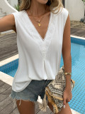 Women Casual Solid Color Lace Patchwork V-neck Vest