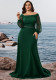 Women Plus Size Beaded Mesh Sleeve Pleated Slit Formal Dress