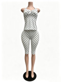 Women Elastic Polka Dot Printed Halter Neck Deep V Slim Fitting Pants Set