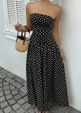 Women Spring Polka Dot High Neck Strapless Ruffled Career Dress