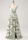 Women Strapless Floral Slit Cascading Ruffles Evening Dress