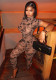 Women Elastic Printed See-Through Short Sleeve Jumpsuit