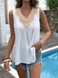 Women Casual Lace Patchwork Sequin Mesh Sleeveless Vest