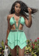 Women Summer Halter Neck Low Back Sequin Patchwork Bodycon Dress