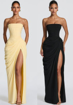 Women Low Back Irregular Fishbone Style Formal Party Long Dress