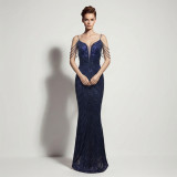 Women Sexy Sequin Tassel Mermaid Formal Party Evening Dress