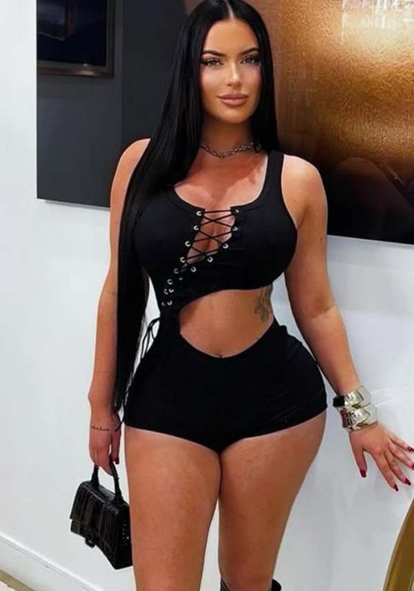 Women Summer Sleeveless Lace-Up Irregular Tight Fitting Jumpsuit
