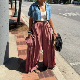 Women Casual Patchwork Lace Cargo Pocket Wide Leg Pants