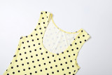 Women Spring Polka Dot Low Back Sleeveless Top Seven-point Pants Set