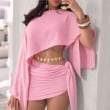 Women Elegant Slash Shoulder Top Lace-Up Bodycon Mini Skirt Set