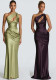 Women Slash Shoulder Hollow Out Asymmetric Pleated Mermaid Dress