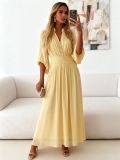 Women V-neck Ruched Puff Sleeve Mid-length Chic Dress