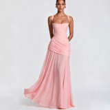 Women Elegant Slit V-neck Slim Waist Bodycon Formal Party Dress