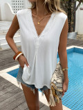 Women Casual Solid Color Lace Patchwork V-neck Vest