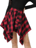 Women High Waist Plaid Irregular Patchwork Midi Skirt