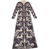 Women Spring Animal Printed Half High Neck Slim Long Sleeve Top