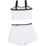 Women Summer Lace Camisole Top Low Waist Shorts Loungewear Set