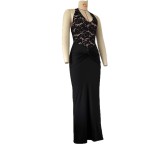 Women Summer Lace Patchwork Halter Neck Low Back Bodycon Dress