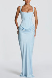 Women Solid Color Tie Patchwork Ruched Strapless Dress