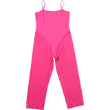 Women Summer Solid Color Patchwork Tight Fitting Seven-point Strap Jumpsuit