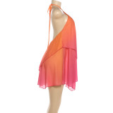 Women Summer Gradient Halter Neck Low Back Strapless Bodycon Dress