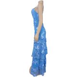 Women Sexy Mesh Floral Evening Dress