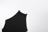 Women Spring Round Neck See-Through Slit Bodycon Skirt Set