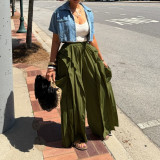 Women Casual Patchwork Lace Cargo Pocket Wide Leg Pants