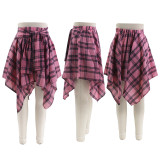 Women Summer Plaid Irregular Midi Skirt