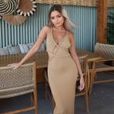 Women Spring Deep V Irregular Cross Low Back Bodycon Dress