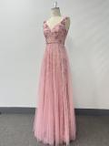 Women Deep V Mesh Floral Sequin Swing Evening Dress