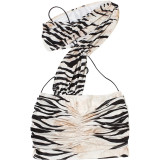 Women Summer Tiger Print Hollow Out Low Back Long Dress
