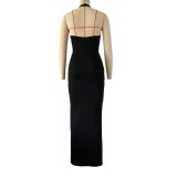 Women Summer Lace Patchwork Halter Neck Low Back Bodycon Dress