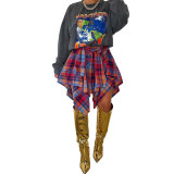 Women Summer Plaid Irregular Midi Skirt