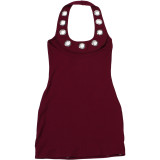 Women Summer Halter Neck Low Back Slim Bodycon Dress