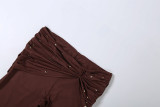 Women Spring Crop Halter Neck Top Flared Pants Set