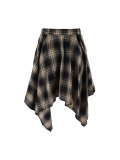 Women High Waist Plaid Irregular Patchwork Midi Skirt