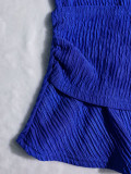 Women V-neck Sleeveless Slim Waist Vest Ruched Wide Leg Pants Career Set