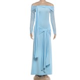 Women Spring Solid Color Off Shoulder Lace-Up Sexy Long Dress