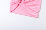 Women Spring Strapless Knotted Irregular Bodycon Midi Skirt