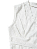 Women V-neck Sleeveless Slim Waist Vest Ruched Wide Leg Pants Career Set