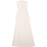 Women Summer Stand Collar Hollow Out High Slit Formal Dress